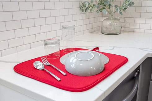 Absorbent, Reversible Microfiber Dish Drying Mat for Kitchen, 16 Inch x 18 Inch, Red...