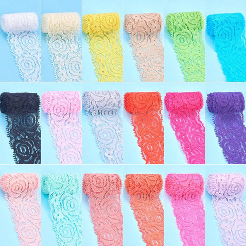 BENECREAT 18 Yards Lace Fabric Stretch Elastic 1.57 inches Wide Trim Lace for Headbands Garters Wedding Bouquet Making - 18 Colors 1 Yard Each...