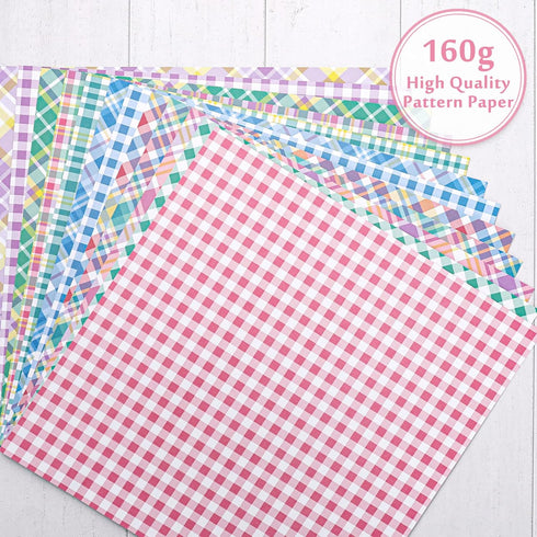 Whaline 12 Designs Spring Pastel Plaid Pattern Paper 24 Sheet Scrapbook Specialty Paper Double-Sided Easter Decorative Craft Paper Folded Flat for...