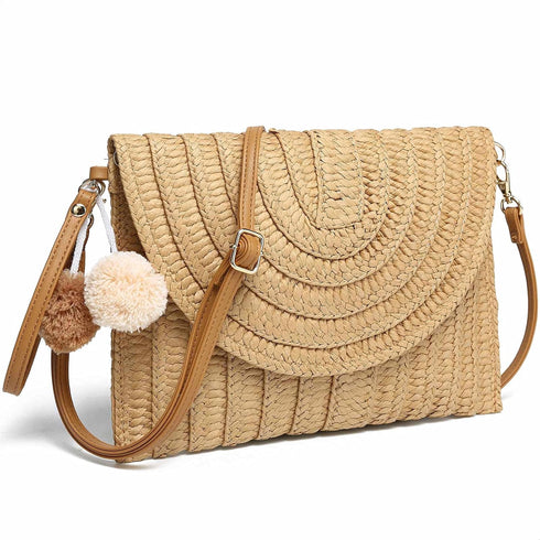 YIKOEE Straw Purse for Women Summer Beach Woven Bag With PomPom...