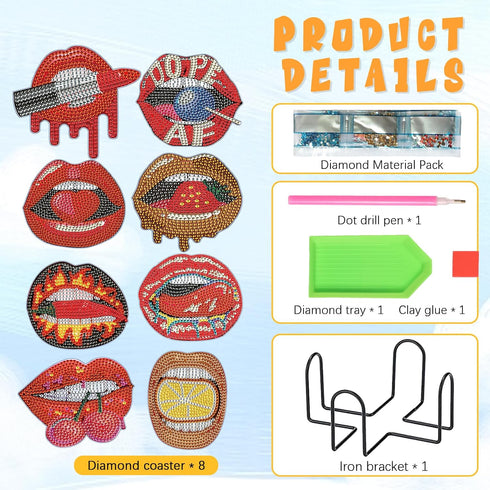 LazyFold Diamond Painting Coasters,Red Lips Diamond Art Coasters with Holder Art Craft Supplies Gift for Beginners?8 Pcs?...