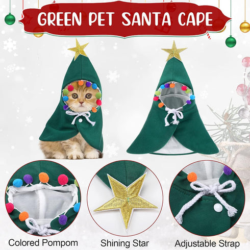 3 Pieces Christmas Pet Costumes Outfit Set Includes Puppy Cat Cloak with Star and Pompoms Kitten Dog Antlers Headband Pet Reindeer Headwear Cat Sa...
