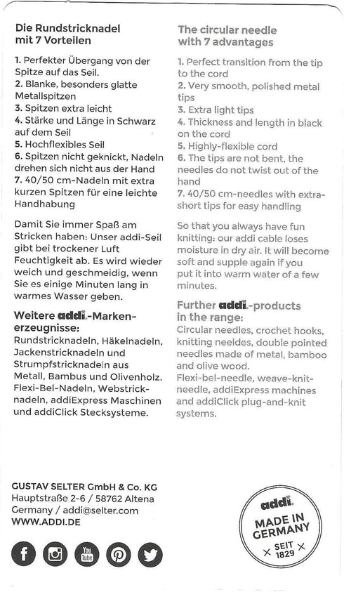 Addi Circular Knitting Needle, Metal, Silver, 3 mm...