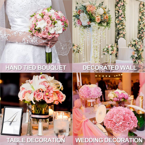 WILLBOND 6 Sets Pink Carnations Artificial Flowers, 50's Theme Party Decorations Include White Pink Carnation Lifelike Cherries and Paper Straws f...