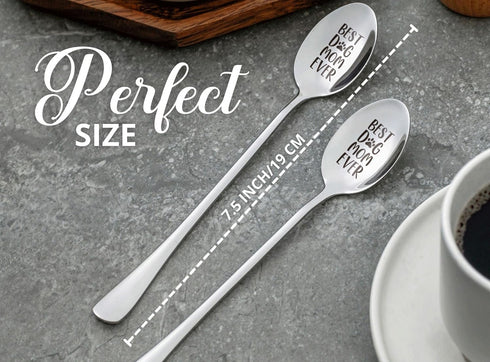 INNObeta Dog Lover Gifts, 2 Pcs Engraved Ice Cream Spoons, Stainless Steel Coffee Spoon, Best Dog Mom Ever...