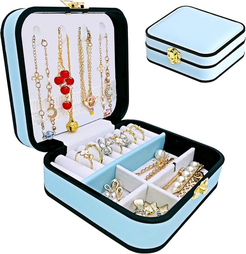 Jewelry Box, Ring Box with Waterproof PU Leather, Large Capacity Earring Necklace Organizer, Travel Jewelry Case Holder Storage for Women Man(Blue...