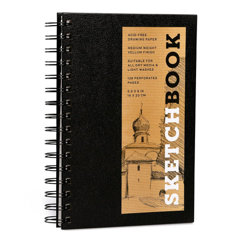 Sketchbook 5.5 x 8" Black Spiral Hardcover Mixed Media Sketchbook for Drawing, Acid-Free Quality Paper (128 pages) - Union Square & Co. Sketchbook...