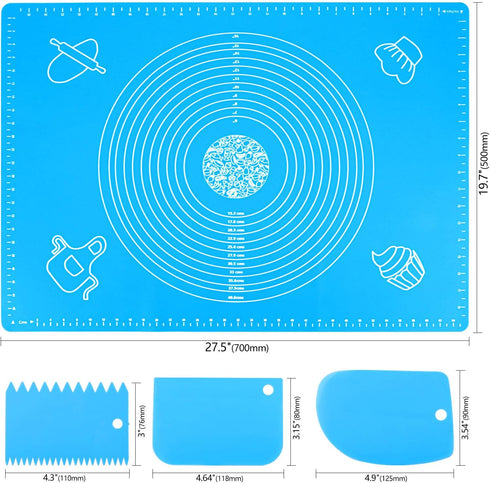 27.6x19.7in Silicone Baking Mat Sheet Pastry Mat with Measurement, Non-Slip Pastry Rolling Mat, Non-Stick Dough Kneading Board Mat, Bread Fondant ...