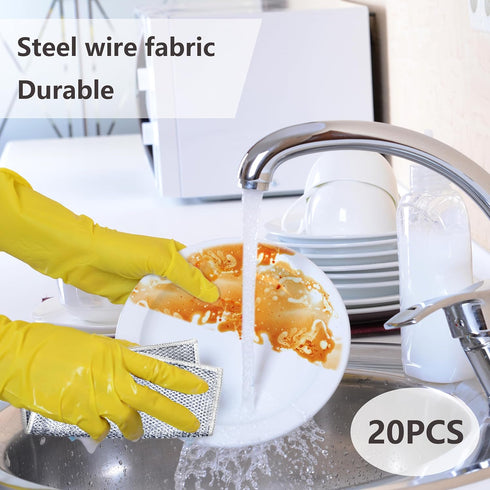 Wire Dishwashing Rags - 20Pcs Non-Scratch Wire Dishcloth, Multipurpose Wire Dishwashing Rags for Wet and Dry, Kitchen Cleaning Cloths for Dishes, ...