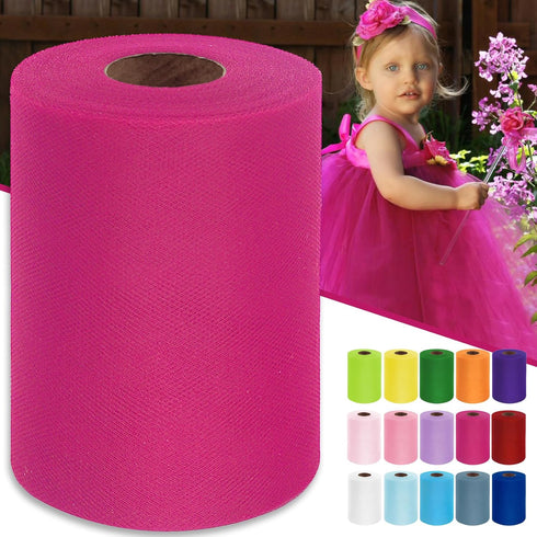 Fuchsia Tulle Fabric Roll 6 Inch by 100 Yards (300 feet) Sheer Tulle Ribbon for Halloween Party Decorations Tutu Gift Wrapping Valentine's Day Tab...