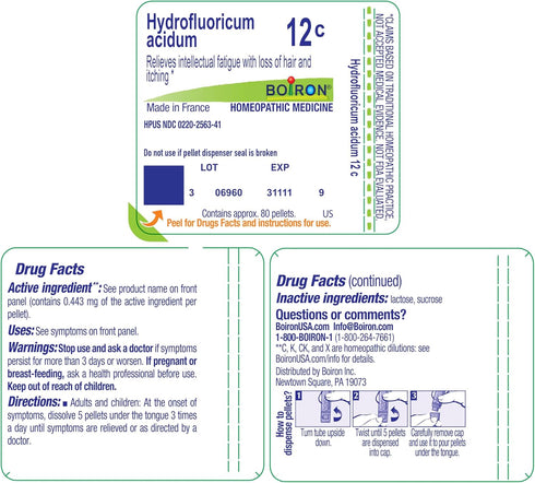 Boiron Hydrofluoricum Acidum 12C for Intellectual Fatigue with Loss of Hair & Itching - 80 Pellets...