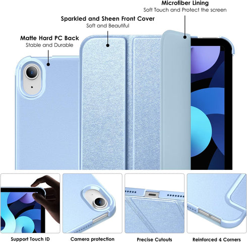 DTTO Case for New iPad Air 11 inch M2 / iPad Air 5th&4th Generation 10.9 Inch, Hard Back Sparkled and Sheen Front Cover for iPad Air Case 2024/202...