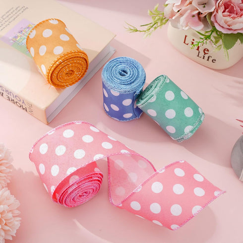 AnyDesign Polka Dots Wired Edge Ribbon 24 Yards Green Purple Pink Orange Dots Fabric Craft Ribbon for Easter Birthday Baby Shower Spring Gift Wrap...