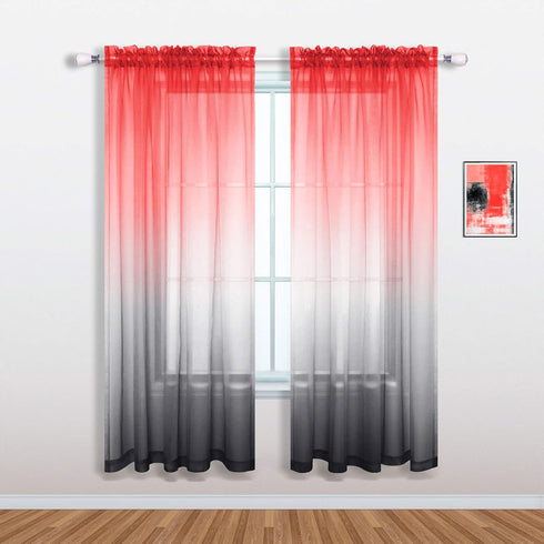 Mrs.Naturall Red and Black Curtains 63 Inch Length for Bedroom Decor Set of 1 Single Sheer Panel Elegant Ombre Modern Red Black Curtains for Livin...