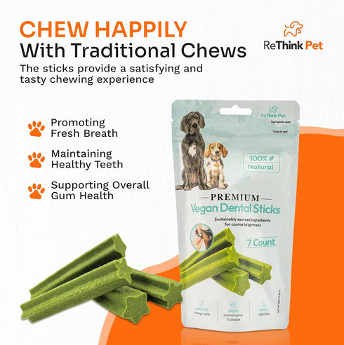 Vegan Dental Sticks for Pets - All Natural Dental Chews for Dogs - 7pc Dog Breath Treats...