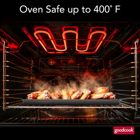 GoodCook 15” x 10.5” Nonstick Carbon Steel Baking Pan & Raised Wire Rack – Pizza Crisper, Crispy Bacon, Multipurpose Cooking Sheet Pan, Cooling Ra...