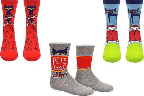 Pete the Cat Socks (Youth) (3 Pair) - Girls & Boys Gifts Crew Socks - Fits Shoe Size: 9-3 (Kids)...