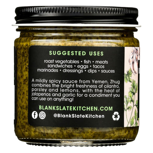 Blank Slate Kitchen Zhug (6 oz) | Spicy Middle Eastern Herby Green Hot Sauce (Yemeni Skhug) | Vegan & Gluten-free | Blend of Jalapenos, Cilantro, ...