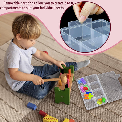 WYOMER 8 Grids Bead Organizers and Storage Box, Plastic Organizer Box with Removable Board Dividers, Box Organizer for Jewelry or Tackle Electroni...