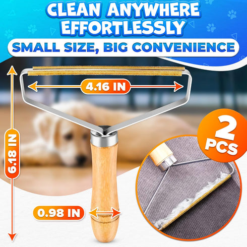2 Pack Reusable Metal Lint Remover Tool – Durable Pet Hair Remover Tool with Wooden Handle | Portable Fabric Shaver Fuzz Cleaner for Clothes, Carp...