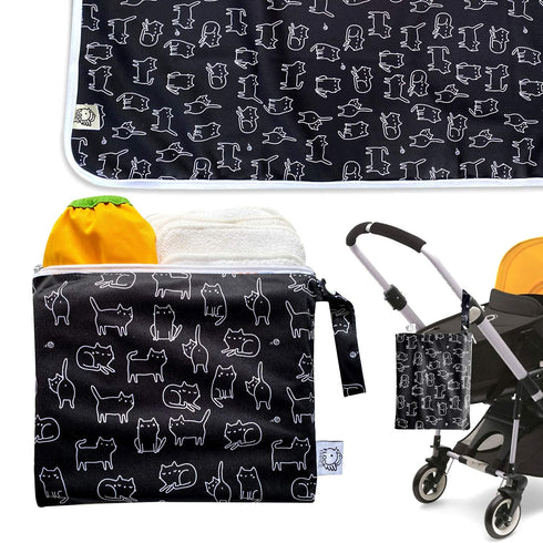 Flockthree Waterproof Baby Diaper Changing Pad with Storage Bag (28.7" X 19.7") Washable Wipeable Reusable Leak Proof Diaper Travel Mat Station Ch...