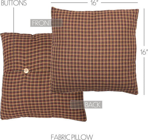VHC Brands Patriotic Patch Plaid Cotton Primitive Bedding Square 16x16 Filled Pillow, 1 Count (Pack of 1), Deep Red...