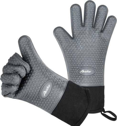 Silicone Cooking Gloves, Grilling Gloves, Heat Resistant Gloves BBQ Kitchen Silicone Oven Mitts, Long Waterproof Non-Slip Potholder for Barbecue, ...