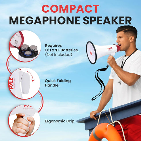 Pyle 40 Watt Professional Megaphone Clear Sound & Ergonomic Grip - Multi-Function with Talk, Siren, Volume Control - Detachable Handheld Mic - Ind...