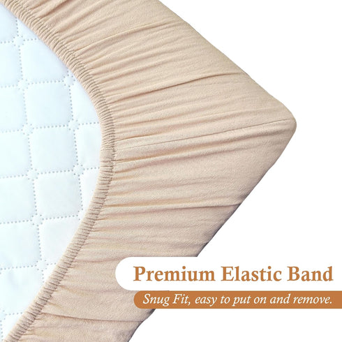 Moonybaby Baby Crib Sheet – Crinkle Muslin 100% Organic Cotton Crib Sheet Unisex - for Standard Crib and Toddler Mattresses (Light Tan)...