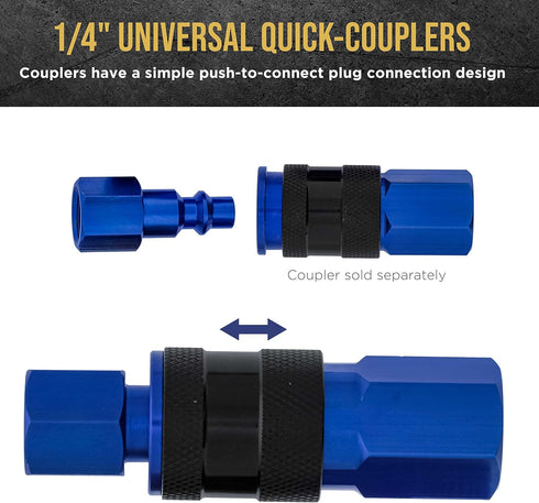 Master Elite Series 12 Piece Industrial I/M Type Plug Fittings Set with 1/4" NPT Female Threads - Attach to Quick-Connect Couplers, Air Hoses, Com...