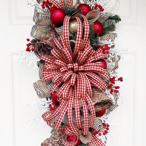 VATIN Red and White Gingham Ribbon, 3/8 x 25Yd Craft Plaid Ribbon Use for Gift Wrapping,Party Decoration,Hair Accessories Craft and Christmas Gift...