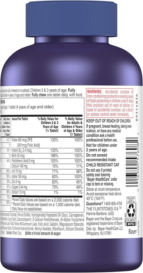 Flintstones Chewable Kids Vitamins, Complete Multivitamin for Kids and Toddlers with Iron, Calcium, Vitamin C, Vitamin D & More, 180ct...