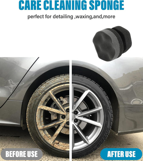 2 Pieces Tire Shine Applicator,Tire Dressing Applicator Washable Tire Cleaner Sponge Dressing Pad,Car Detailing Foam Sponge Tool,Tire Sponge Appli...