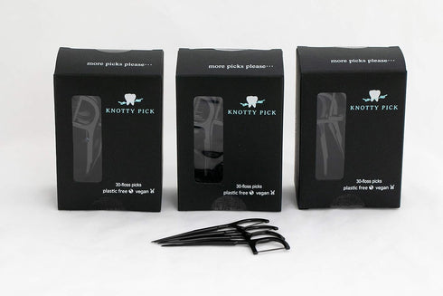 Knotty Floss Bamboo Activated Charcoal with Grapefruit Seed Extract Floss Picks - Eco-friendly, pick is made of natural CORNSTARCH not plastic! Ve...