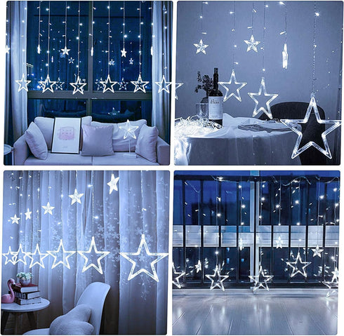Star Curtain Lights for Bedroom - Plug-in 9ft 138 LED Fairy Twinkle Lights with 12 Star Drops, Connectable Window Lights with Remote 8 Lighting Mo...