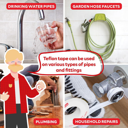 XFasten Teflon Tape 1/2 Inch x 394 Inches 30-Pack 19,700” Total White Plumbers Tape Teflon Tape Plumbing Tape for Leaks, Water Pipe Tape Teflon Ta...