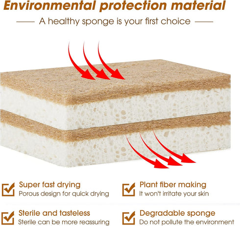 10 Pack Nature Dish Sponge - Natural Kitchen Sponge - Eco Friendly Coconut Fiber and Wood Cellulose Scrubber Sponge...