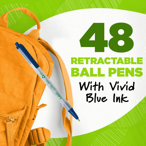 BIC Ecolutions Clic Stic Blue Ballpoint Pens, Medium Point (1.0mm), 48-Count Pack, Retractable Ball Point Pens Made from 78% Recycled Plastic...