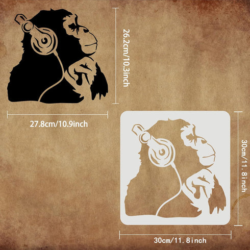 FINGERINSPIRE Banksy Thinking Monkey with Headphones Stencil 11.8x11.8inch Reusable Banksy Chimpanzees Stencil DIY Banksy Decoration Stencil for P...