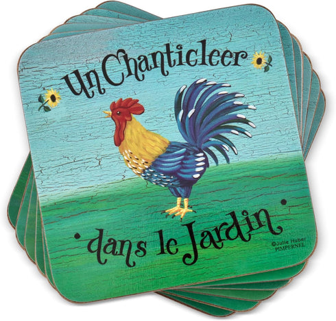 Pimpernel Dans le Jardin Coasters - Set of 6, Cork Backing, Chicken Design, Protect Your Table, Easy to Clean, Charming Kitchen or Dining Accents,...
