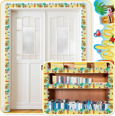 68.9 Feet Hawaii Aloha Border Bulletin Board Border Flower Beach Sun Eucalyptus Paw Flag Hat Balloon Sailboat for Classroom Boards Wall Decor...