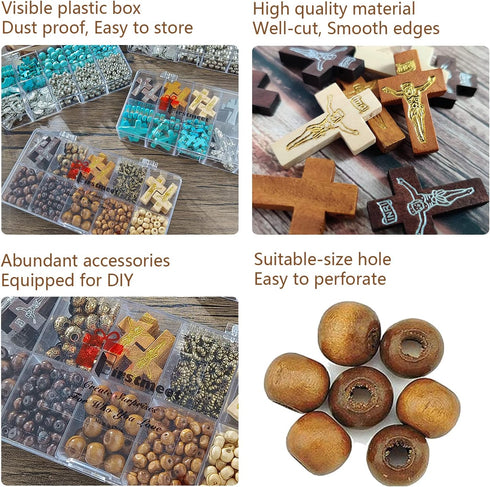 FIRSTMEET Jewelry Making Kit with Wood Cross Round Beads Anti-Gold Spacer for Necklace Bracelet Earrings Making Bead Supplies for Adults and Kids(...