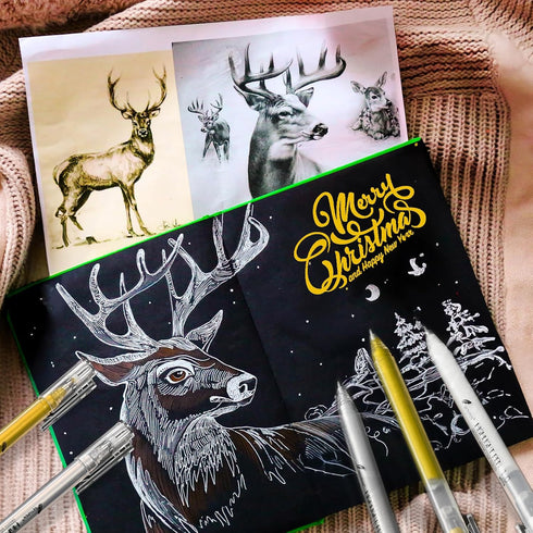 6 Colors Gel Pen Set White,Gold and Silver Gel Ink Pens for Artists,White Gel Pen,White Ink Pen,White Pens for Black Paper,White Drawing Pens,Whit...