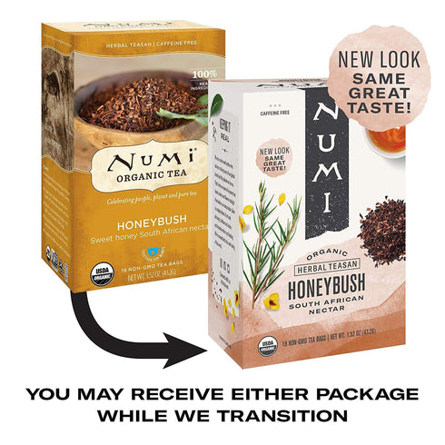 Numi Organic Tea Honeybush, 18 Count Box of Tea Bags (Pack of 3) Herbal Teasan...
