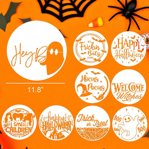 Halloween Stencils for Painting 12inch Large Reusable Halloween Stencil for Door Hanger Round Happy Halloween Ghost Templates for Wood Walls Windo...