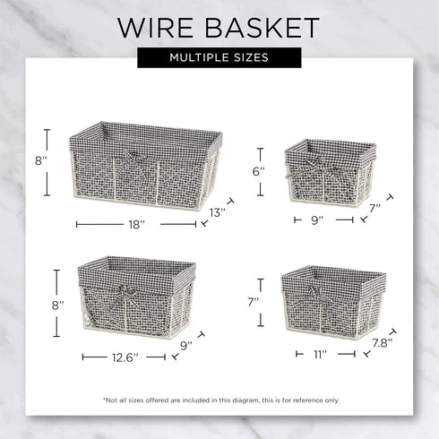 DII Farmhouse Chicken Wire Storage Baskets with Liner, Small, Vintage Black & White Check, 9x7x6", 3 Piece...