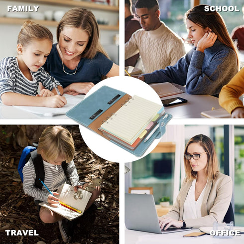 FYY Leather A6 Binder 6 Ring Binder Notebook - Refillable Notebook A6 Planner Binder with Binder Pockets, A6 Dividers, A6 Refill Paper, PU Leather...