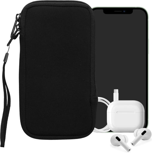 kwmobile Neoprene Phone Pouch Size XL - 6.7/6.8" - Universal Cell Sleeve Mobile Bag with Zipper, Wrist Strap - Black...