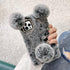 LUVI for iPhone 12 Pro Max Plush Furry Case Fuzzy Fluffy Ball Rabbit Faux Fur Hair Cute Cartoon Bear Ear with Bling Glitter 3D Diamond Bowknot Cam...