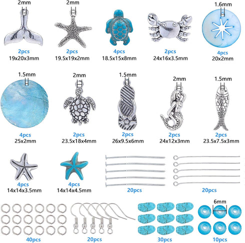 SUNNYCLUE 1 Box DIY 10 Pairs Starfish Mermaid Turquoise Earring Making Starter Kit Ocean Beach Summer Theme Earrings Synthetic Turquoise Beads Tur...